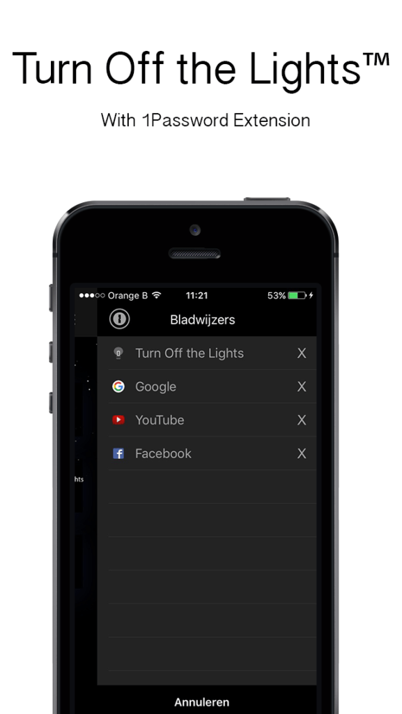 Turn Off the Lights with 1Password app