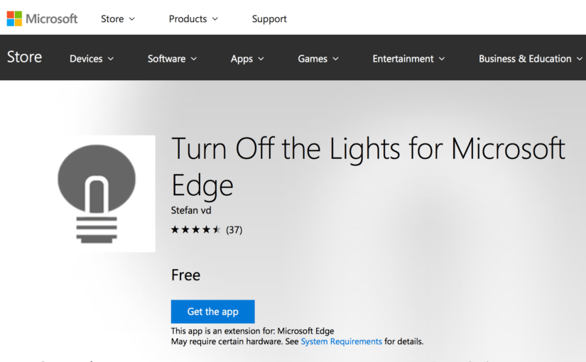 Turn Off the Lights for Microsoft Edge on the Microsoft Store
