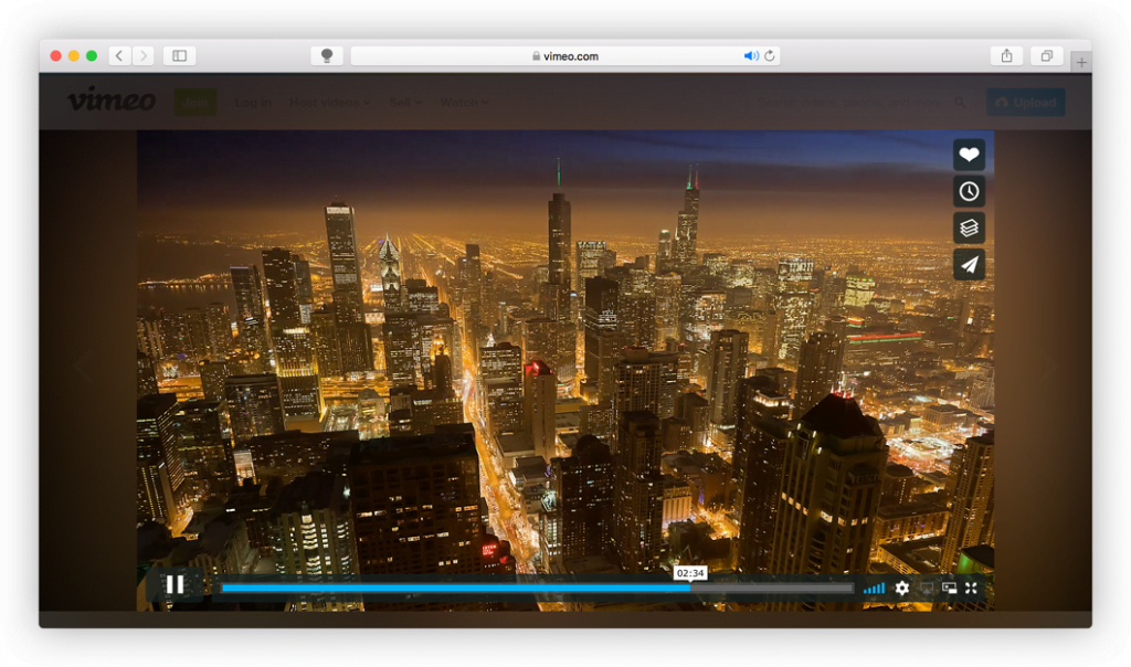 Vimeo video with Turn Off the Lights Safari App Extension