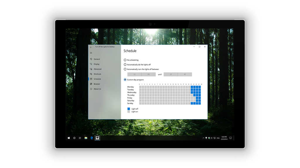 Schedule screen dimmer for Windows 10