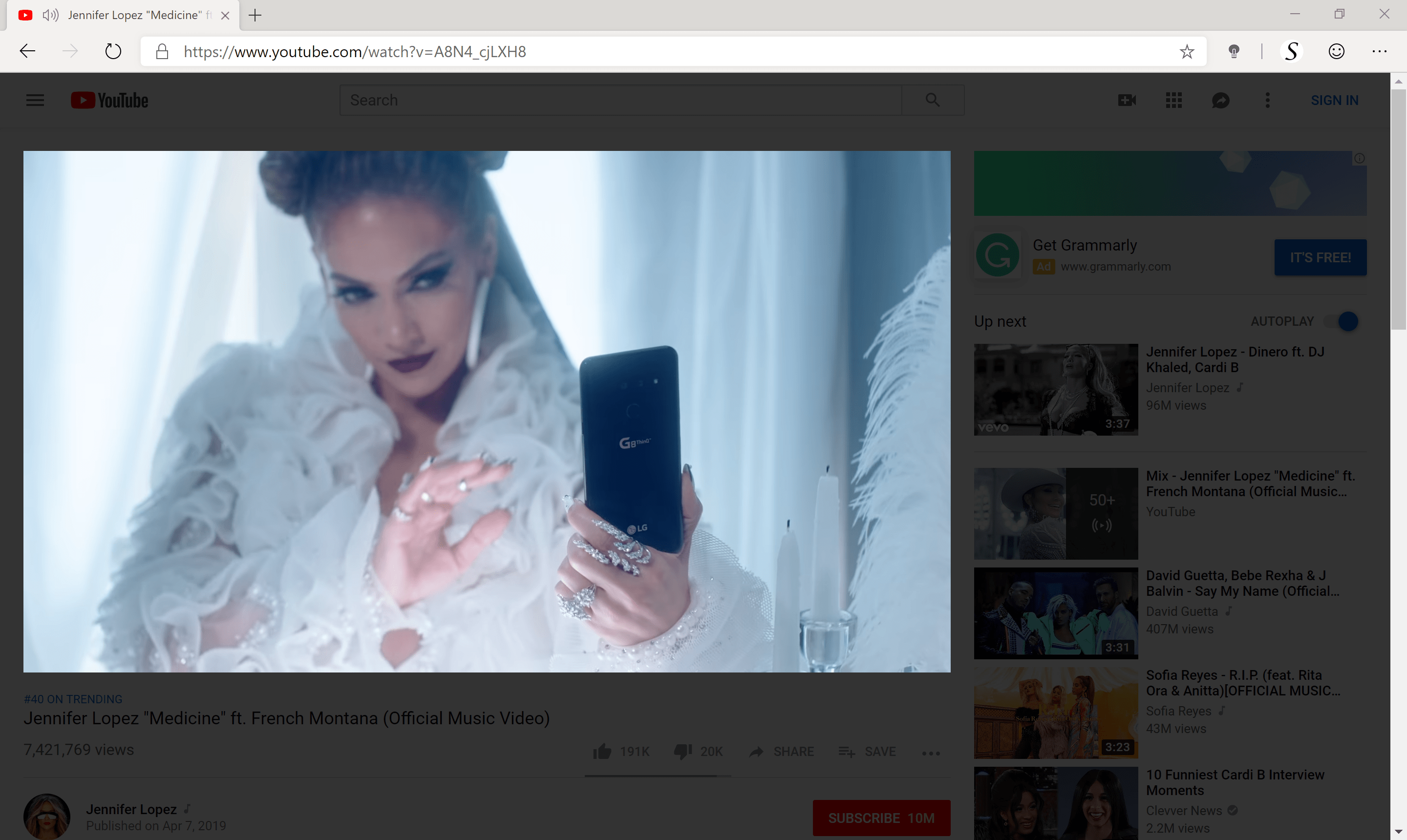 Turn Off the Lights Microsoft Edge extension Jennifer Lopez YouTube video
