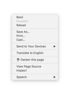 Right-click menu on a web page with the gray lamp menu item