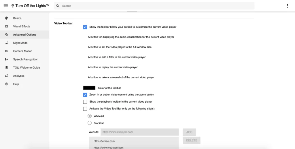 Turn Off the Lights Options page to enable the Video Toolbar option and to get the Rotate a video feature