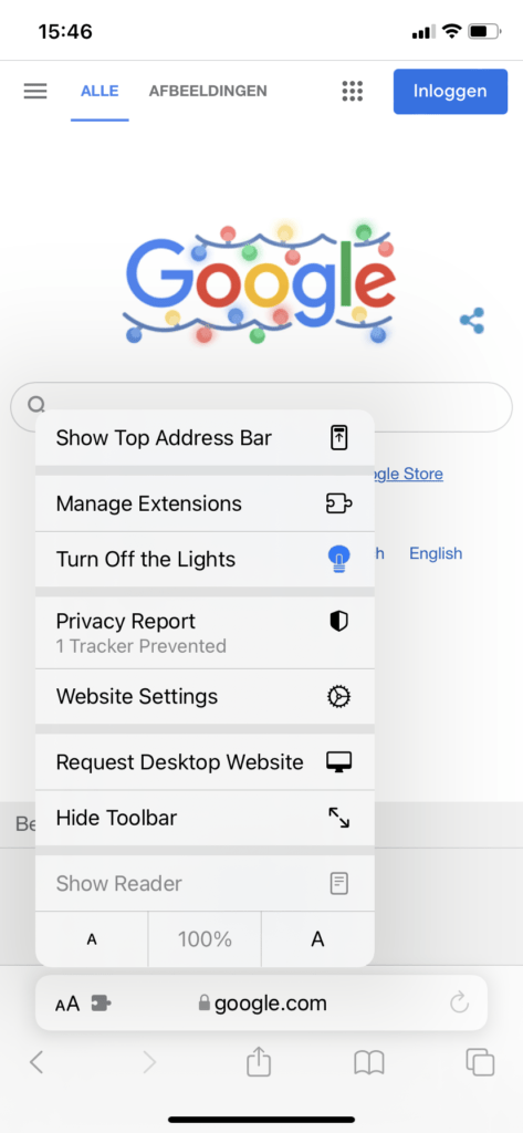 Open now your Safari web browser. You will see now a little "puzzle piece icon" on the left side of Safari address bar. Tap on this icon to see the menu panel.