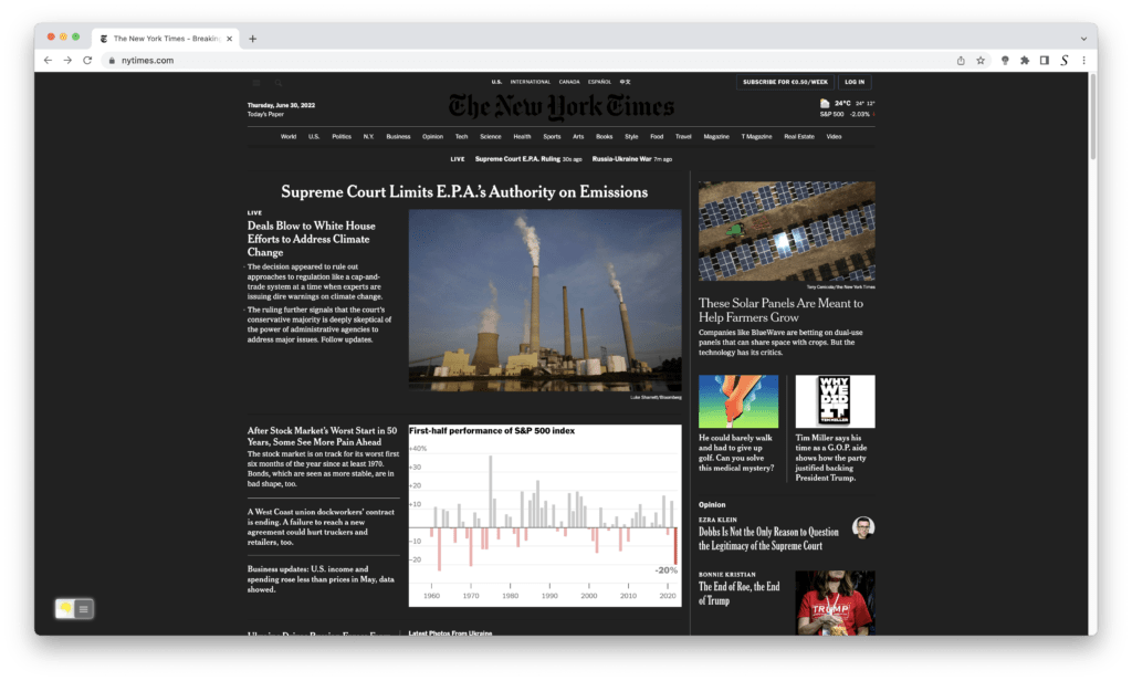 Convert the current web page to your dark mode theme color that is comfortable for your eyes.