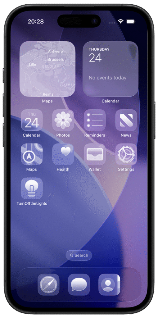 iPhone 16 Pro with Turn Off the Lights for Safari in Liquid Glass