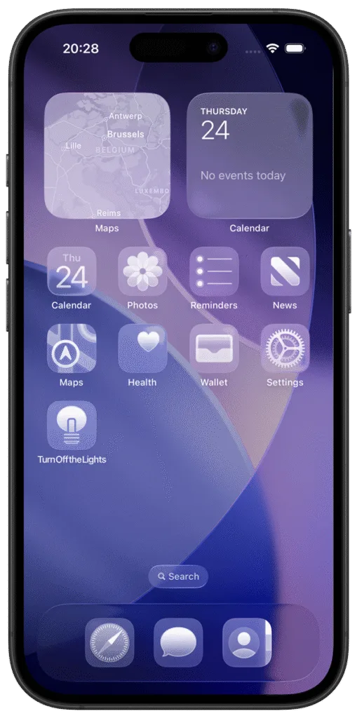 iPhone 16 Pro with Turn Off the Lights for Safari in Liquid Glass