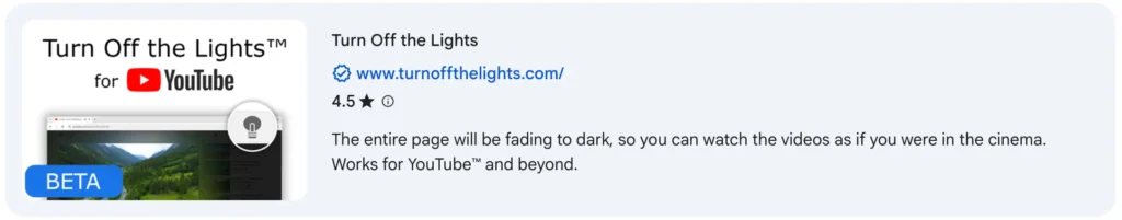 Turn Off the Lights Beta Chrome extension