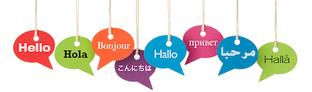 Translation with hello bubbles text in different languages