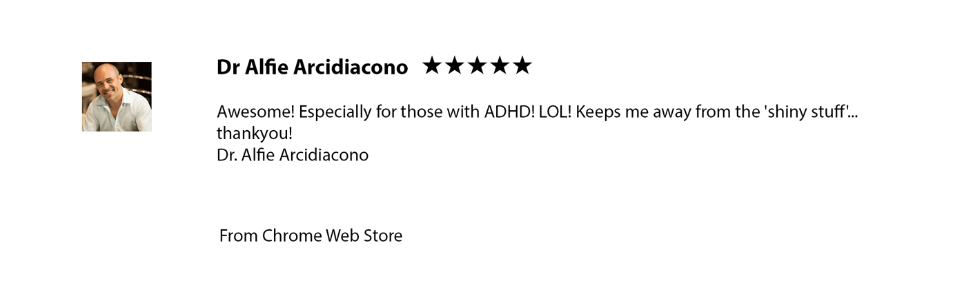 5 stars review from Alfie in the Chrome web store
