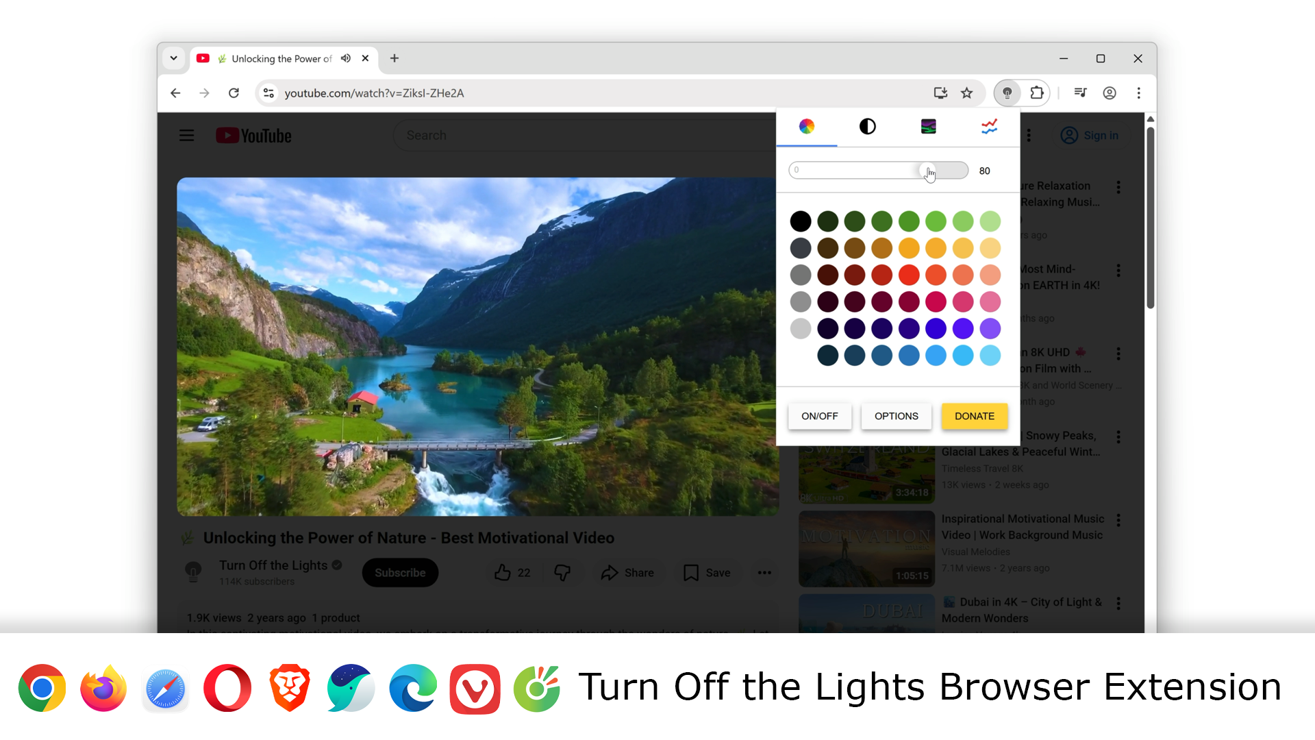 Turn Off the Lights Browser extension Screenshot in Google Chrome