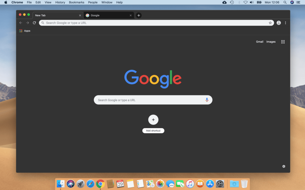 mojave Chrome Dark Mode enabled