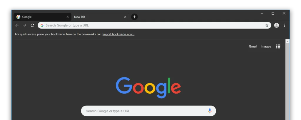 Chrome browser Dark Mode enabled