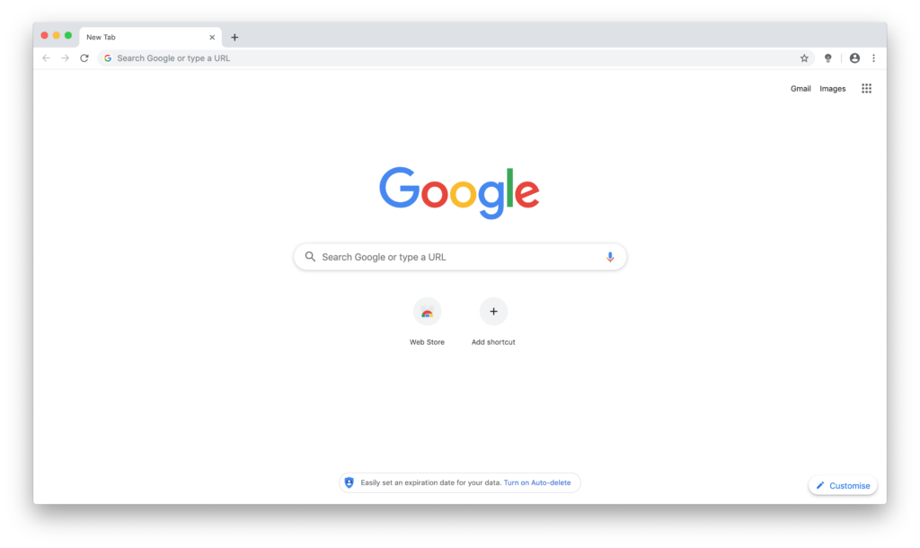 Google Chrome empty web browser with the Chrome Web Store icon on the shortcut page