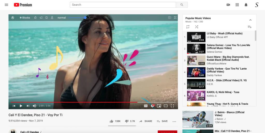 YouTube Screenshot thanks to the Turn Off the Lights browser extension