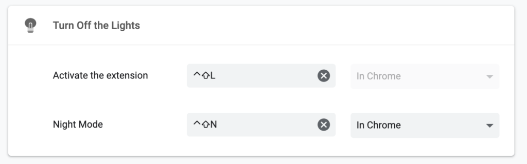 Turn Off the Lights Chrome extension shortcut key to customize the extension experience