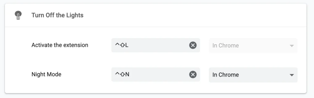 Tastaturkürzel für die Chrome-Erweiterung Turn Off the Lights