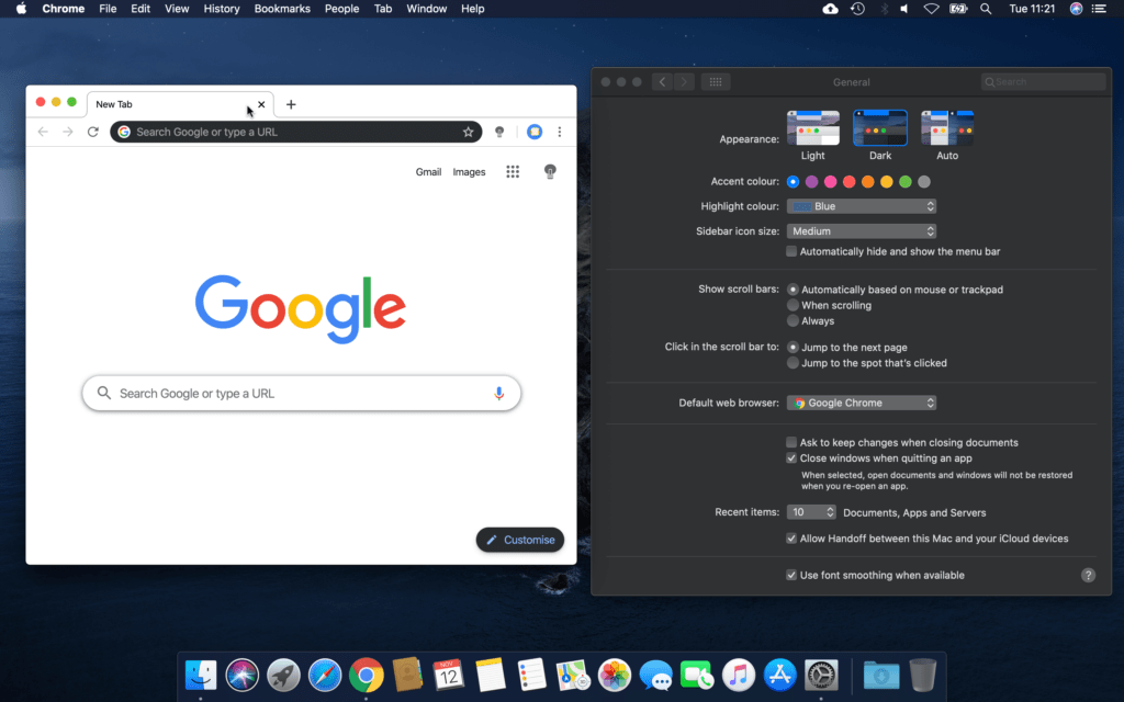 google chrome os x dark mode