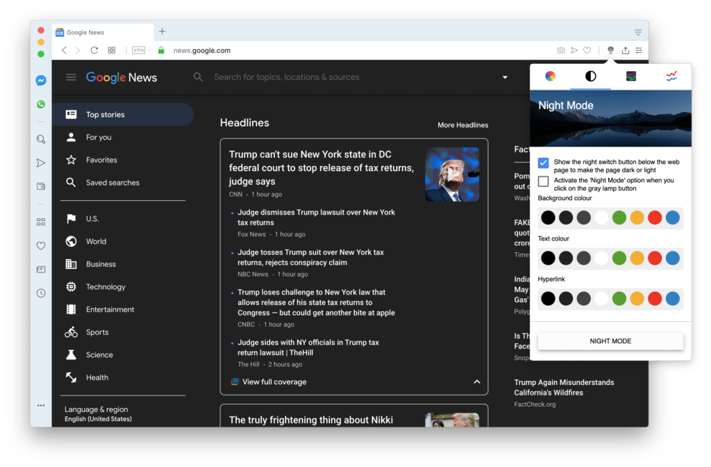 Night Mode in YouTube Opera web browser