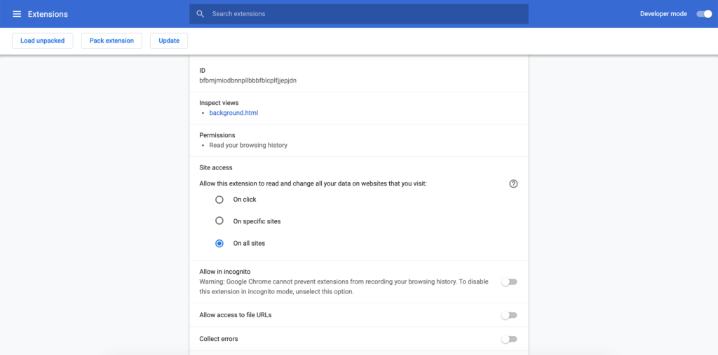 Informatie about the "your data on all websites" and other permissions