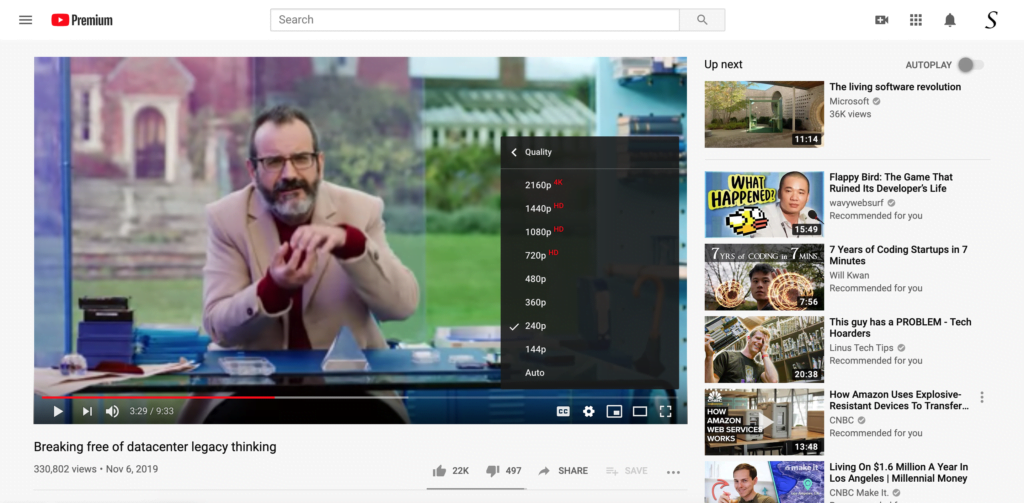 Abspielen des 240p YouTube-Videos