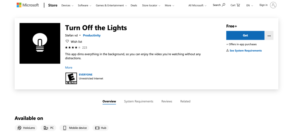 Turn Off the Lights Windows Store app