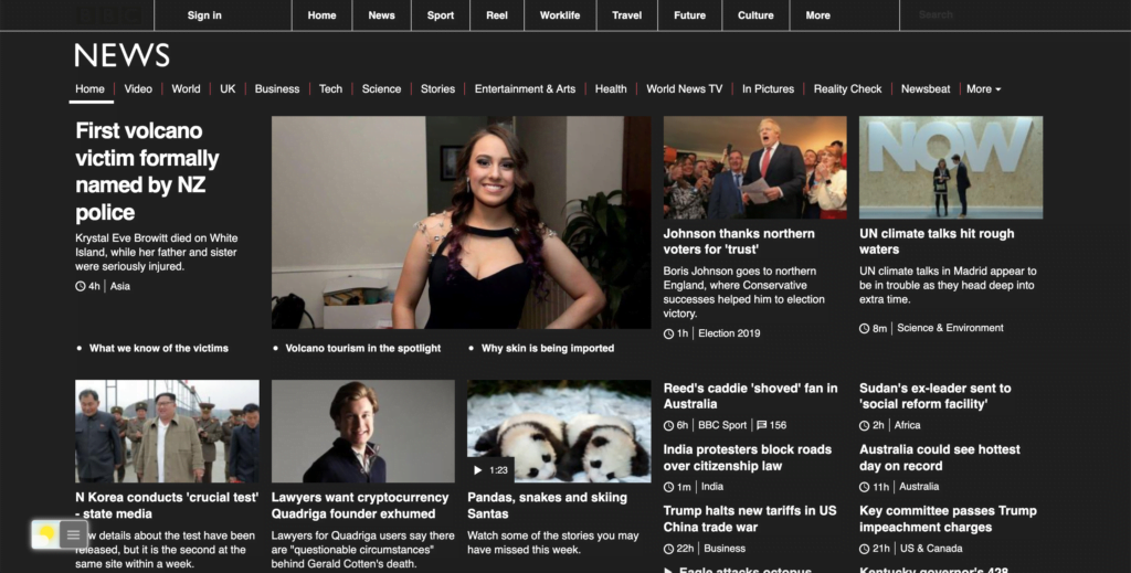 Dark Mode enabled on BBC website