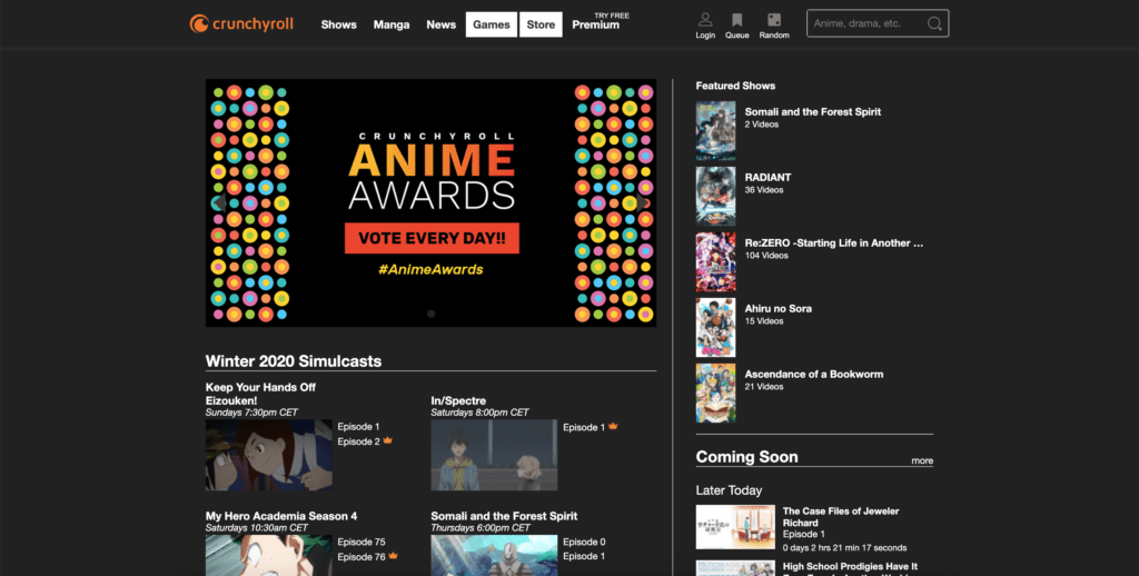Crunchyroll Dark Mode with the free Turn Off the Lights browser extension using the Night Mode feature