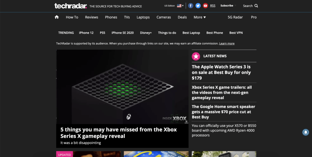 TechRadar Dark Mode with the free Turn Off the Lights browser extension
