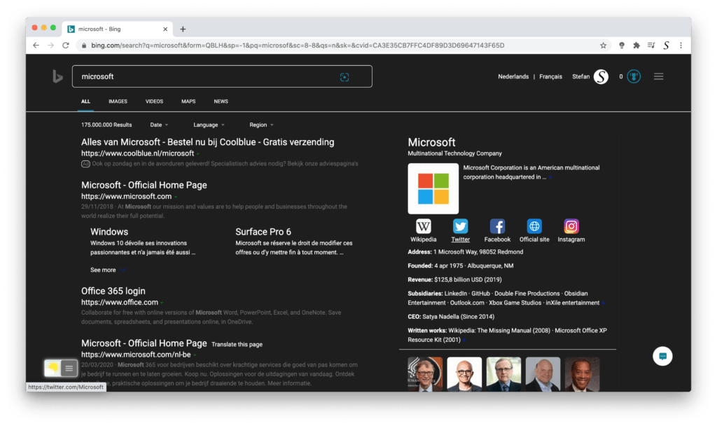 Mode sombre de Bing avec l'extension de navigateur Éteindre les lumières