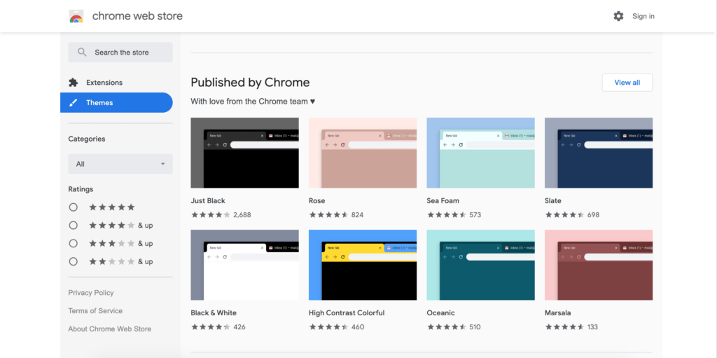 Customize your Google Chrome theme with the free themes on the Chrome Web Store