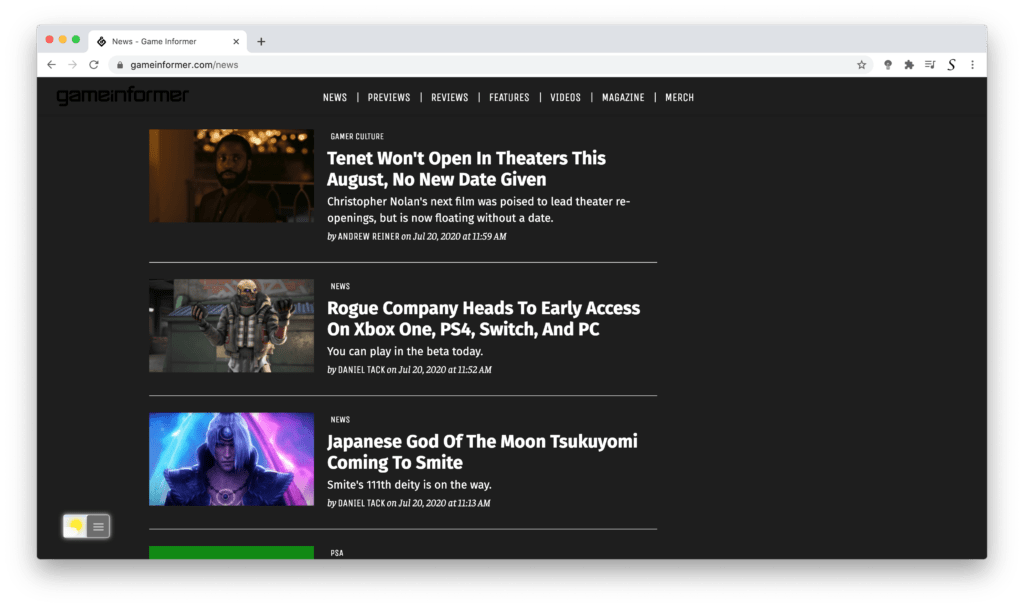 Gamer informer Dark Mode website