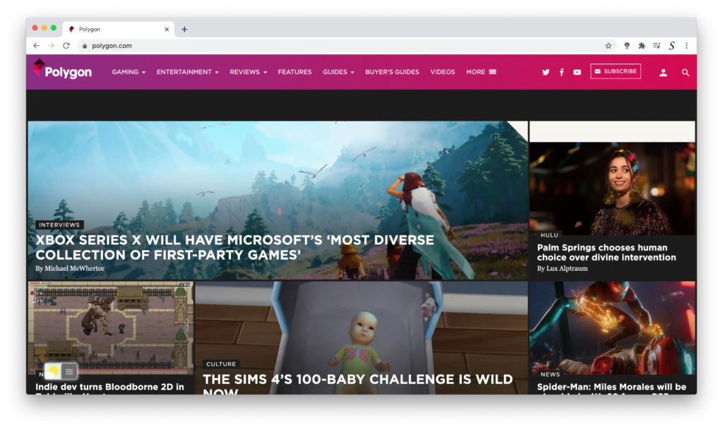 Polygon Dark Mode with Turn Off the Lights browser extension.