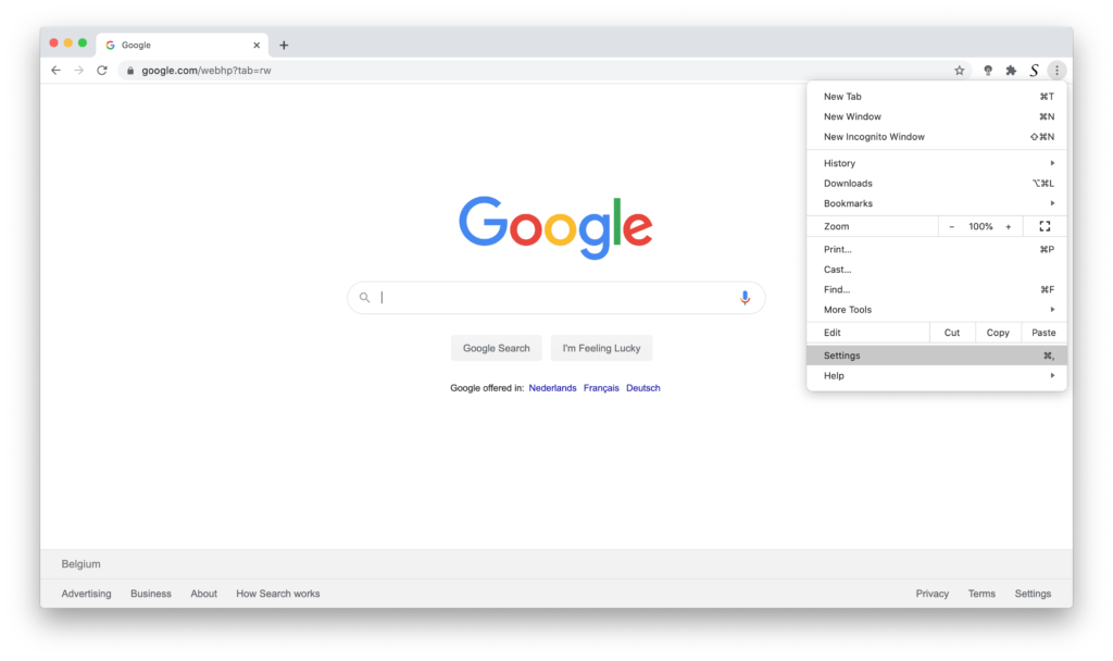 Как удалить тему из Chrome. Это из меню Chrome, чтобы открыть элемент меню Настройки.