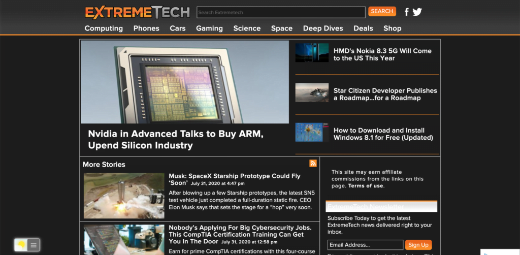 ExtremeTech Dark Mode thanks to the Turn Off the Lights browser extension, with the Night Mode feature enabled