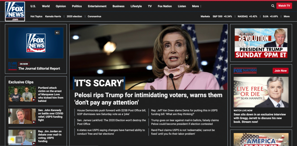 Chrome Night Mode sur le site FOX News qui convertit uniquement l'arrière-plan du site en une couleur d'arrière-plan sombre personnalisée.