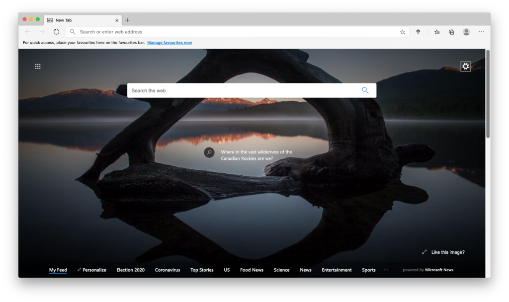 Microsoft Edge web browser (Chromium on Mac) with the Turn Off the Lights Edge extension installed