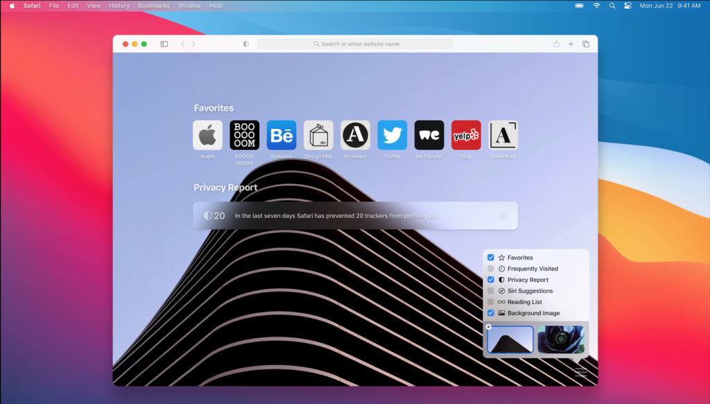 Safari web browser on macOS Big Sur