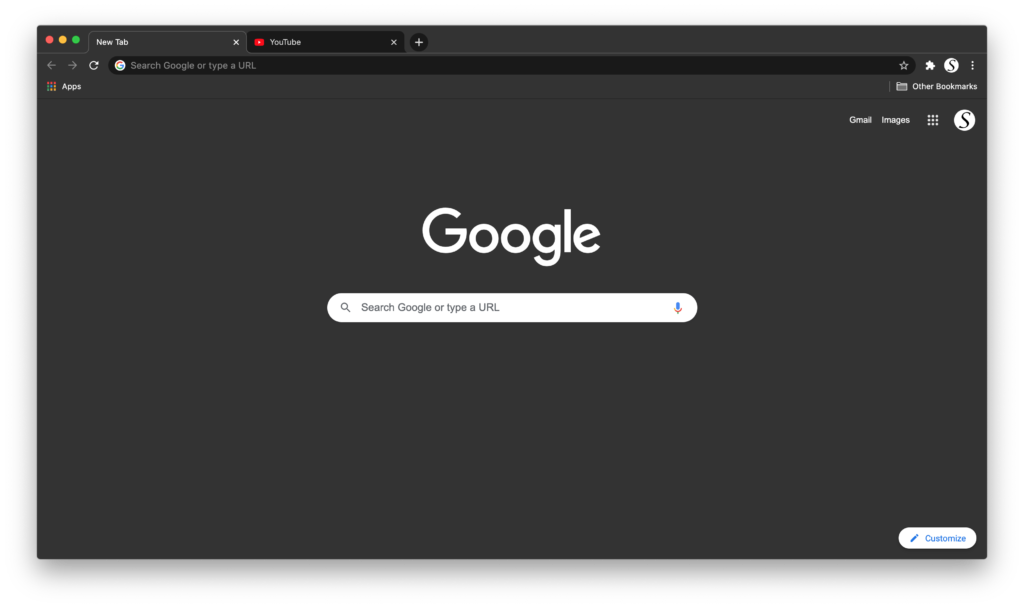 Dark Chrome Theme in the Google Chrome web browser