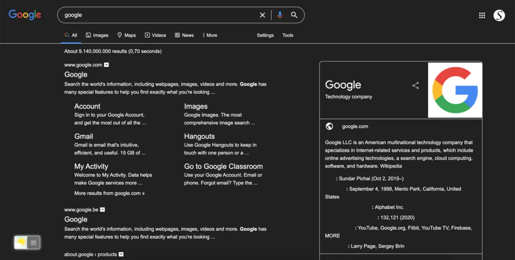 Google Search Dark Mode
