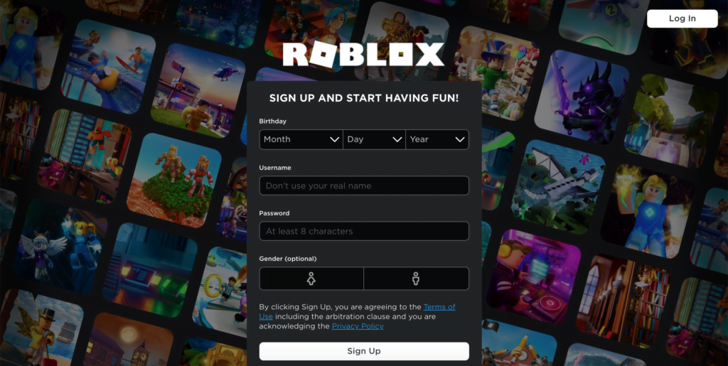 Roblox website in Dark Mode