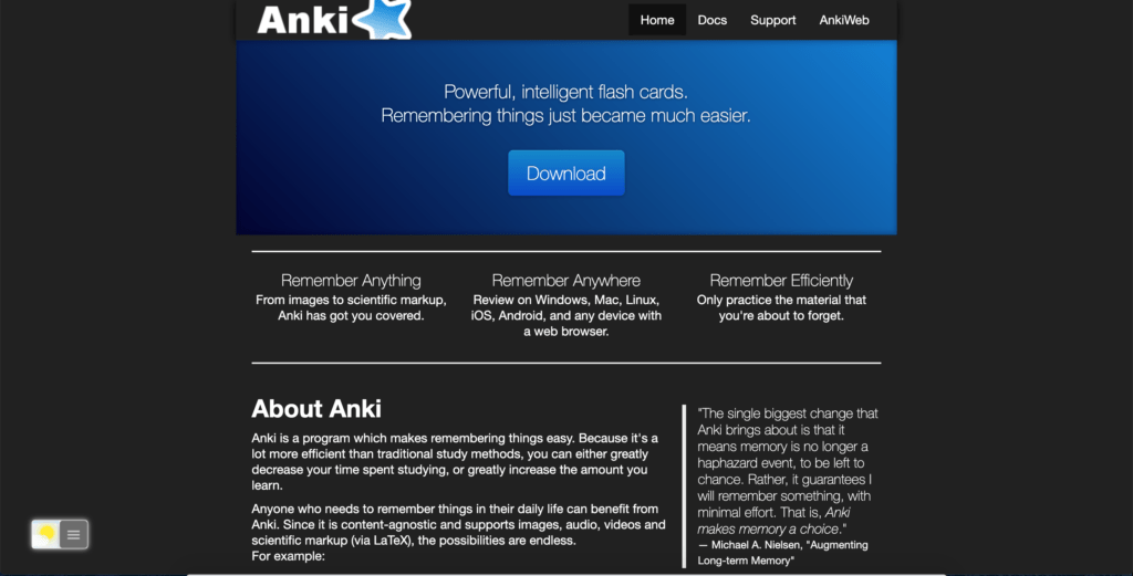Anki Dark Mode website thanks to the Turn Off the Lights browser extension