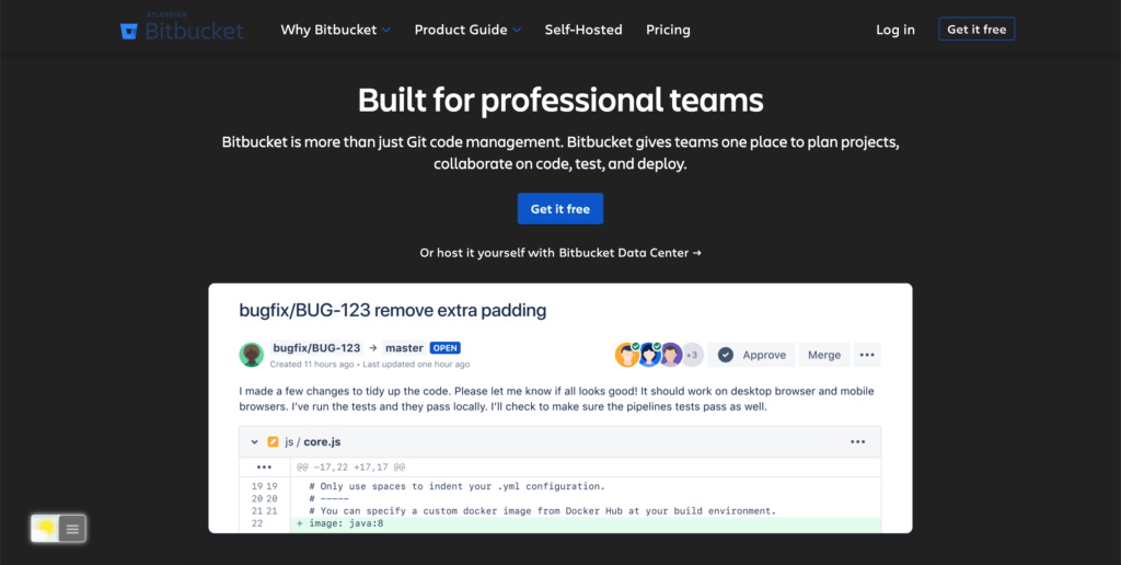 Bitbucket Dark Mode website thanks to the Turn Off the Lights browser extension