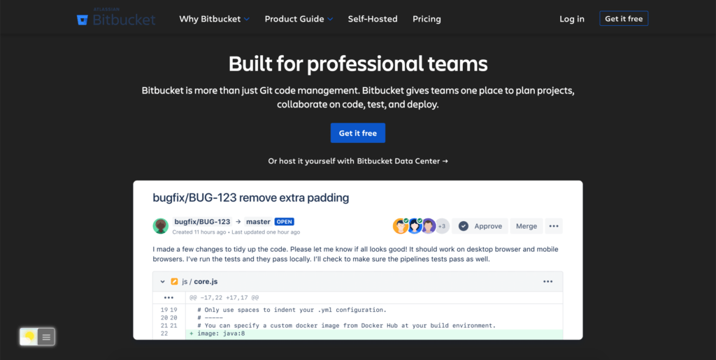 Sitio web de Bitbucket Dark Mode gracias a la extensión del navegador Turn Off the Lights