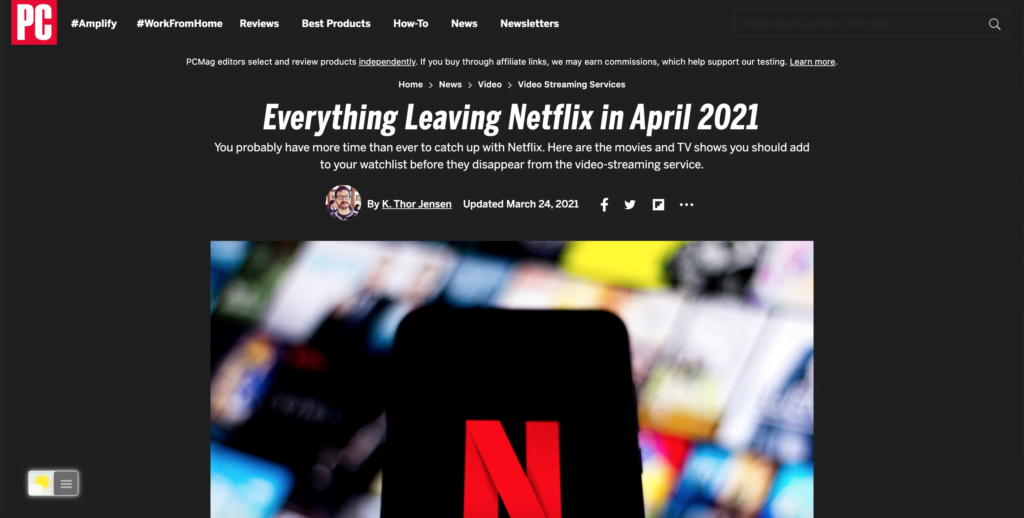 PC Magazine Dark Mode with the Turn Off the Lights browser extension