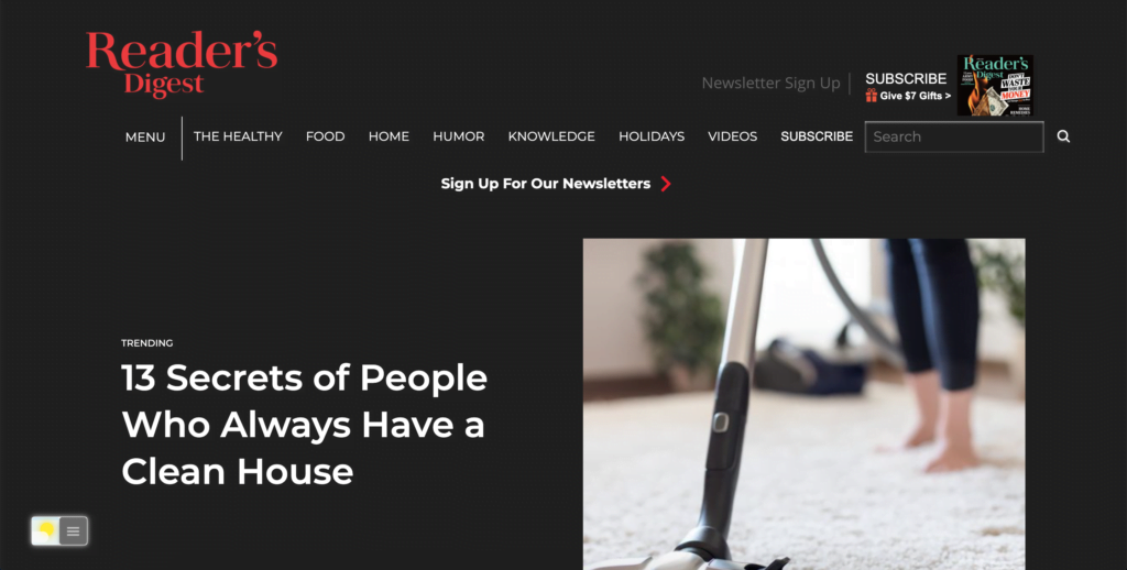 Reader's Digest Dark Mode version with the Turn Off the Lights browser extension