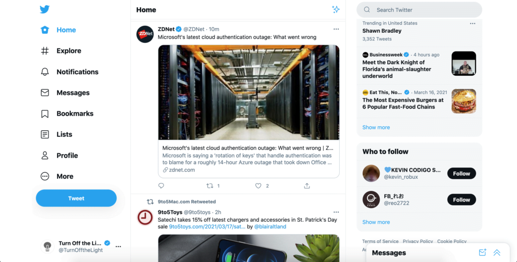 Twitter regular desktop mode website