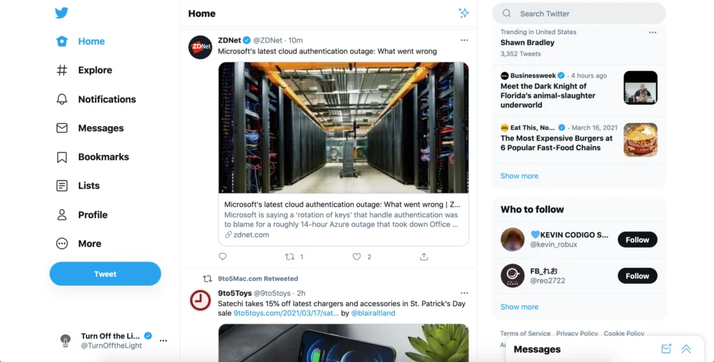 Twitter регулярный веб-сайт настольного режима