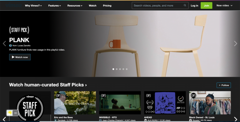 Vimeo Dark Mode website version thanks to the Turn Off the Lights browser extension Night Mode feature