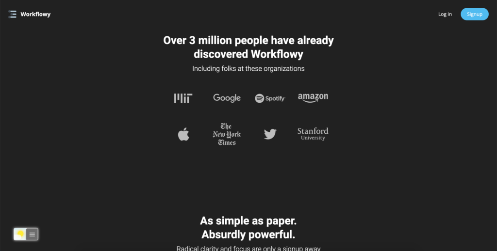 Workflowy Dark Mode thanks to Turn Off the Lights browser extension